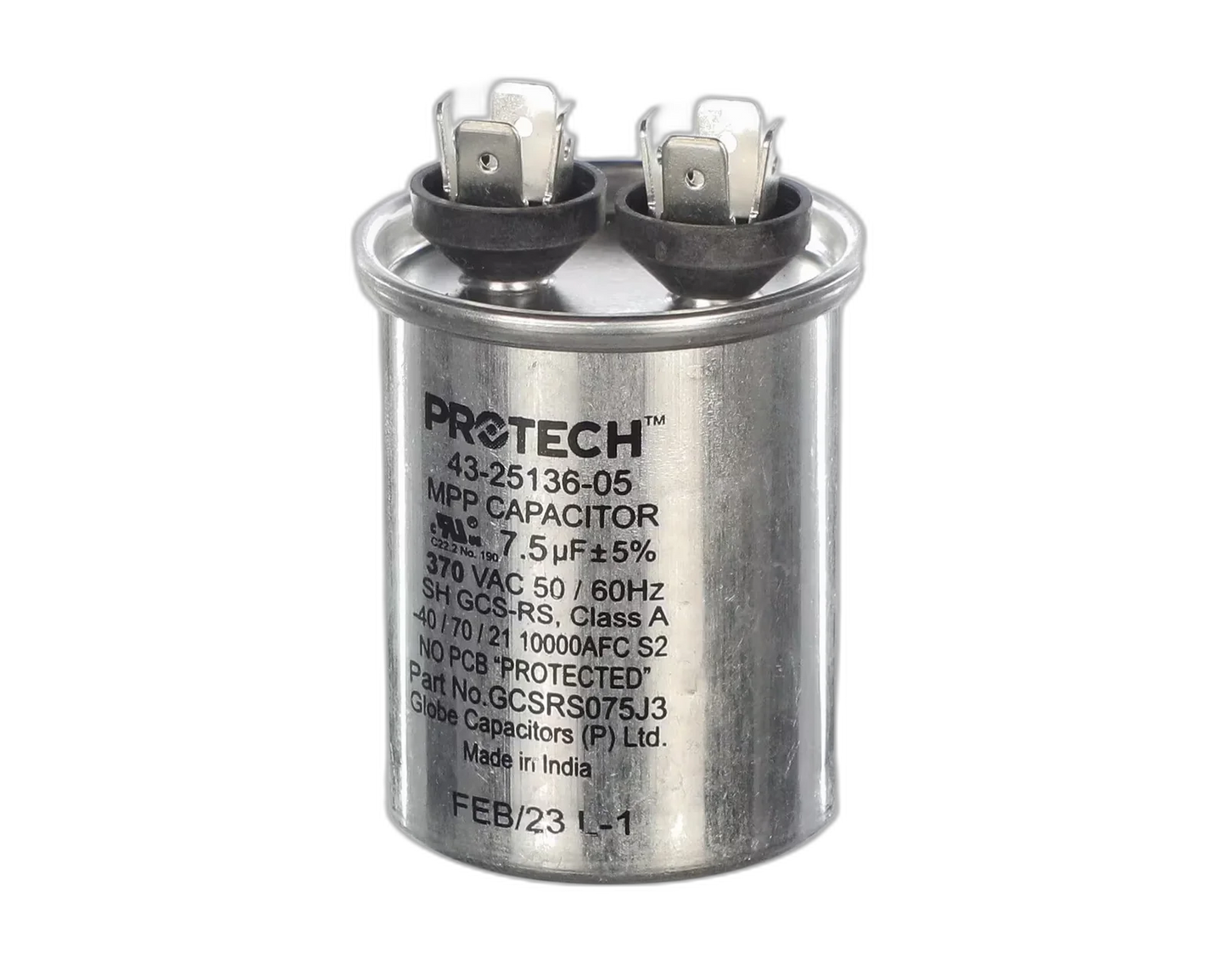 Capacitor, Run, 7.5uF, 370VAC, 50/60HZ, Round Blower Motors, Fan, Run Capacitors