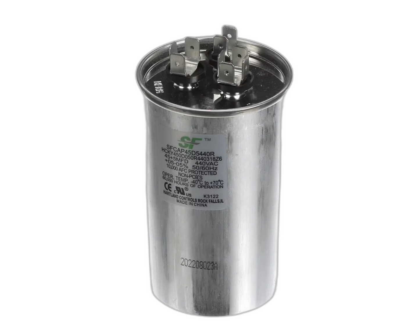 Capacitor, Dual Run, 45 + 5MFD, 440VAC, 50/60HZ, Round Blower Motors, Fan, Run Capacitors