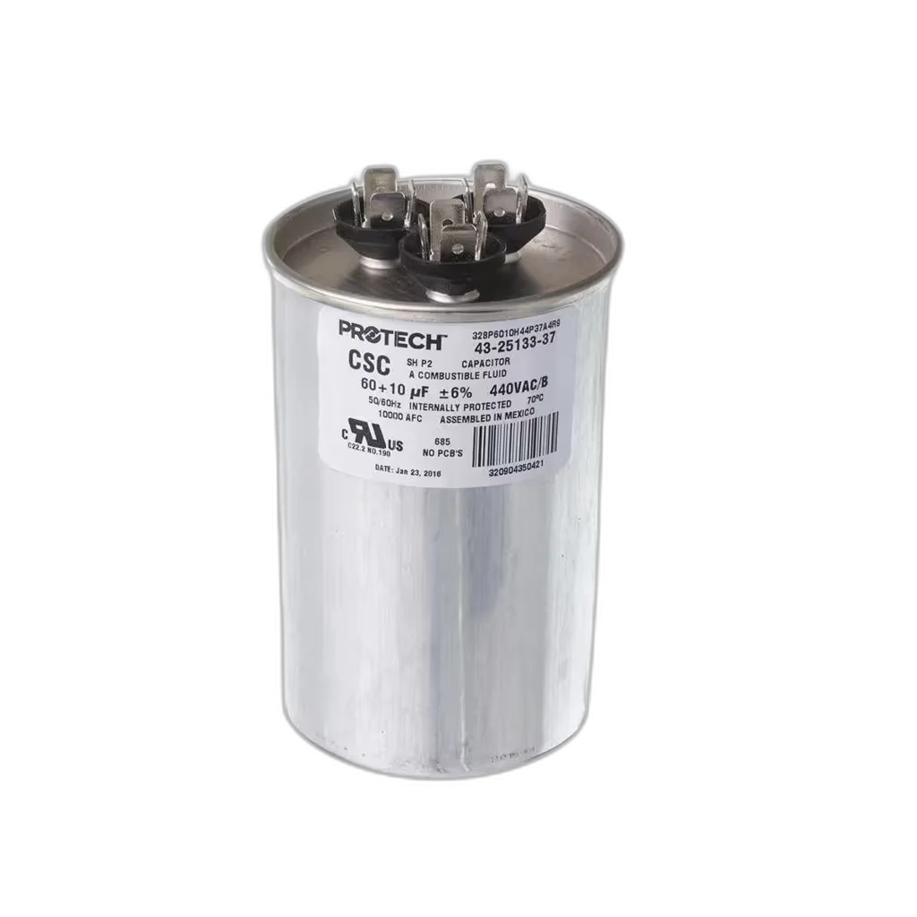 Capacitor, Dual, 60/10uF, 440VAC, 50/60HZ, Round Blower Motors, Fan, Run Capacitors