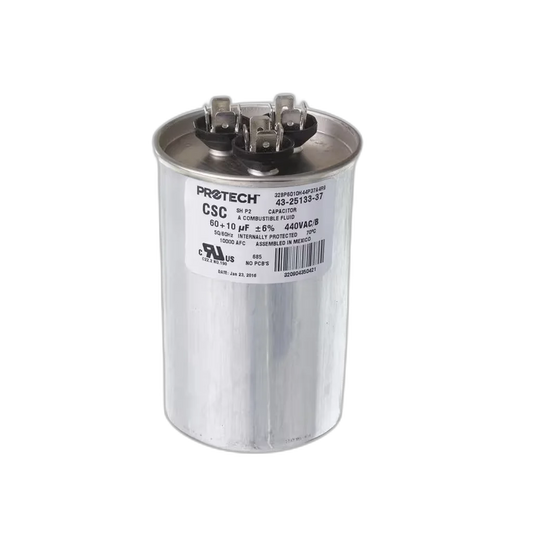 Capacitor, Dual, 60/10uF, 440VAC, 50/60HZ, Round Blower Motors, Fan, Run Capacitors