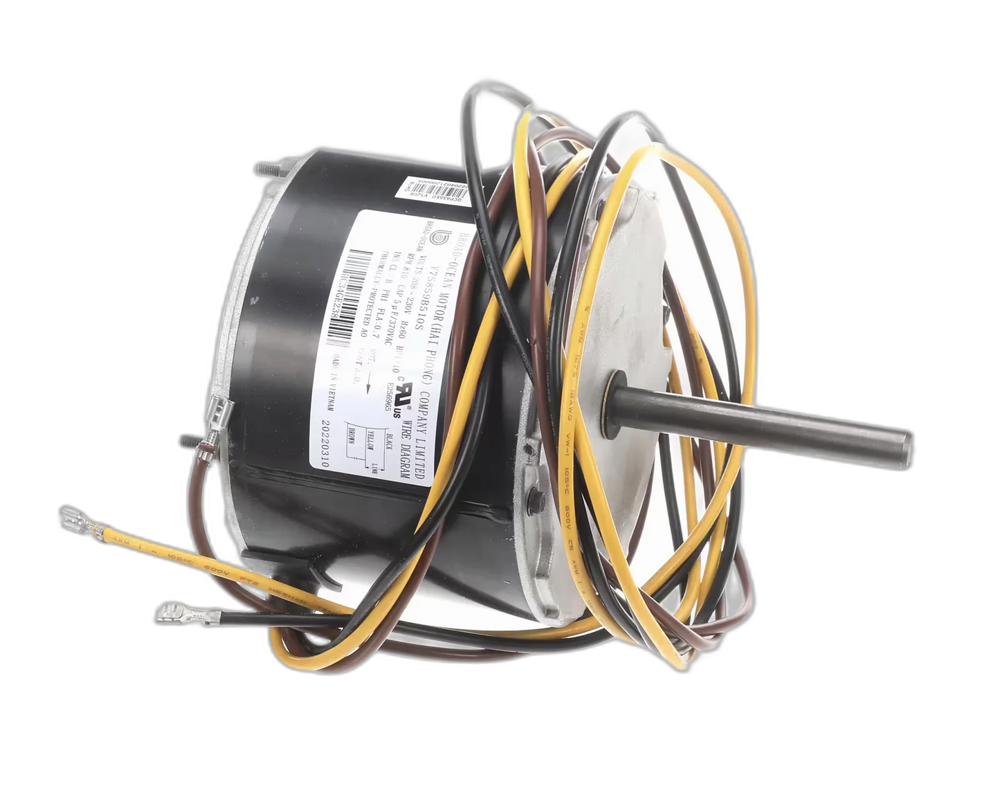 Fan Motor, Condenser, 208/230V, 60HZ, 1PH, 800RPM, 1/10HP, Clockwise Blower Motors, Fan, Run Capacitors