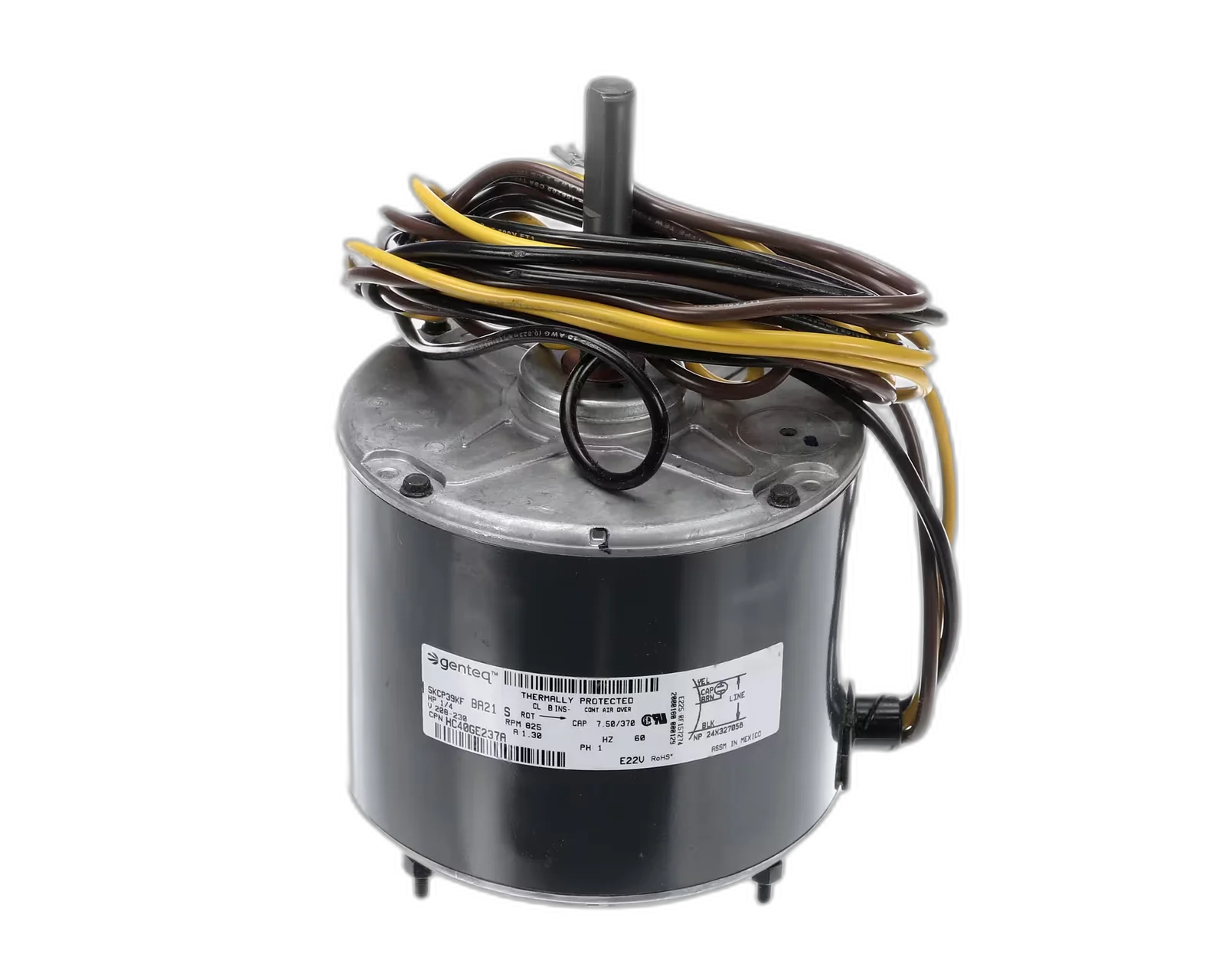 Fan Motor, Condenser, 208/230V, 60HZ, 1PH, 825RPM, 1/4HP, Clockwise Blower Motors, Fan, Run Capacitors