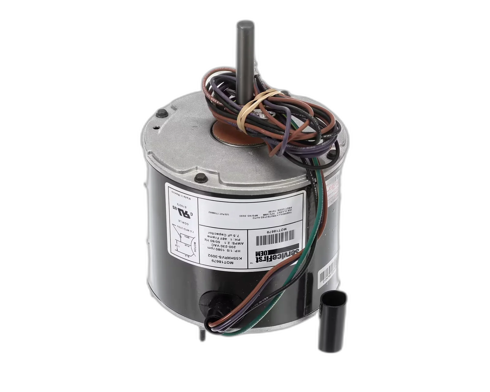 Motor, 200-230 Volt, 50/60HZ, 1080RPM, 1/5HP, 1PH Blower Motors, Fan, Run Capacitors