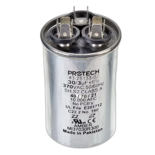 Capacitor, Dual, 30/3uF, 370VAC, 50/60HZ, Round Blower Motors, Fan, Run Capacitors