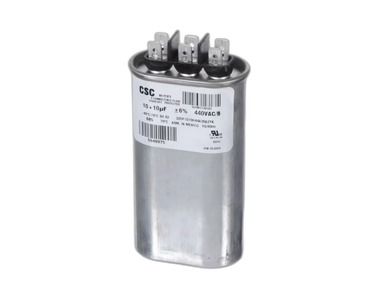 Capacitor, Run, Dual, 10 + 10uF, 440VAC, 50/60HZ, Oval Blower Motors, Fan, Run Capacitors