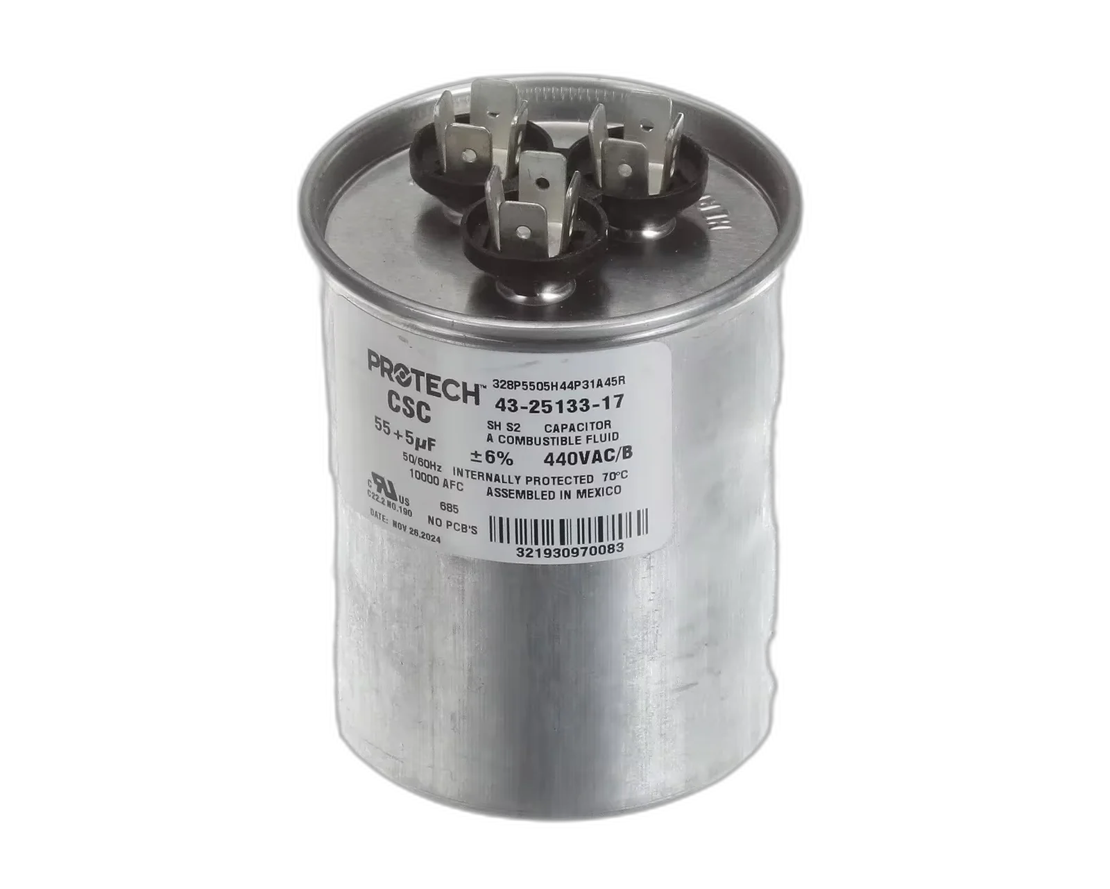 Capacitor, Dual, 55/5uF, 440VAC, 50/60HZ, Round Blower Motors, Fan, Run Capacitors