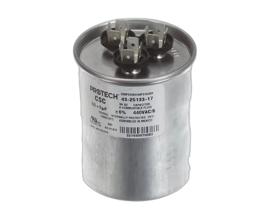 Capacitor, Dual, 55/5uF, 440VAC, 50/60HZ, Round Blower Motors, Fan, Run Capacitors