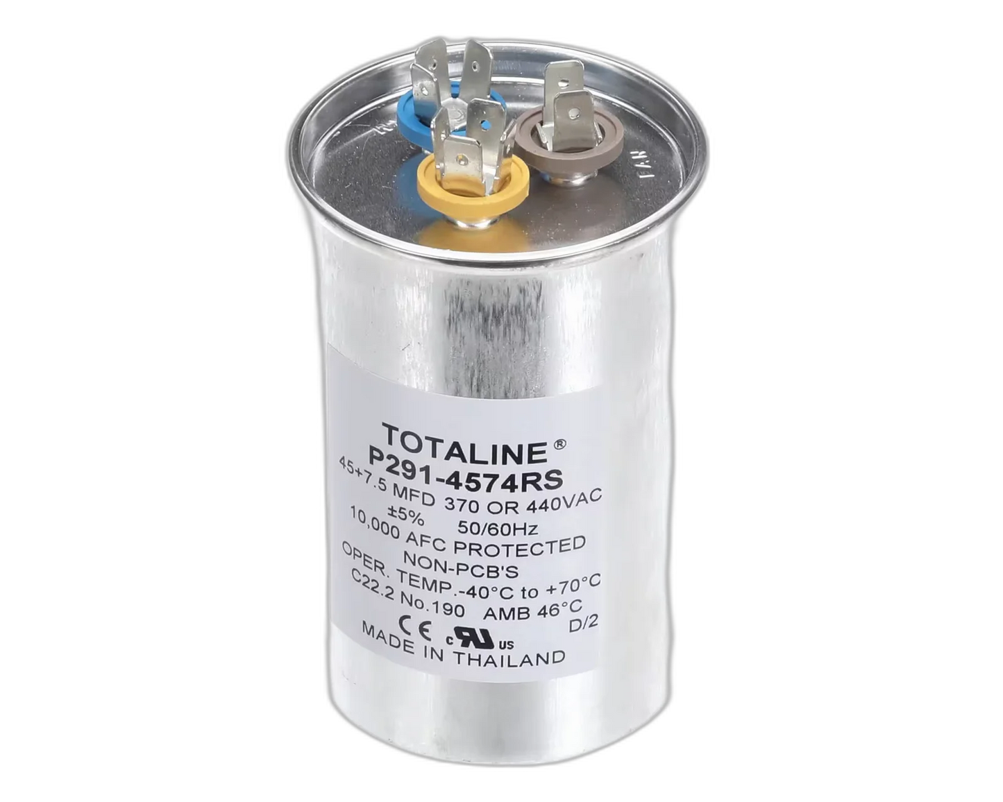 Capacitor, Run, Round, 45 + 7.5 MFD, 370/440VAC, 50/60HZ Blower Motors, Fan, Run Capacitors