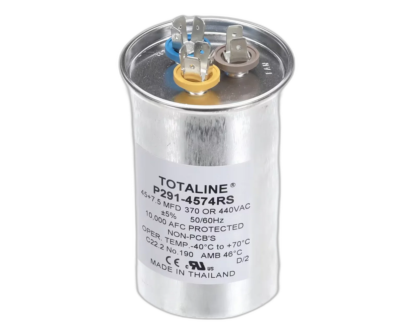 Capacitor, Run, Round, 45 + 7.5 MFD, 370/440VAC, 50/60HZ Blower Motors, Fan, Run Capacitors