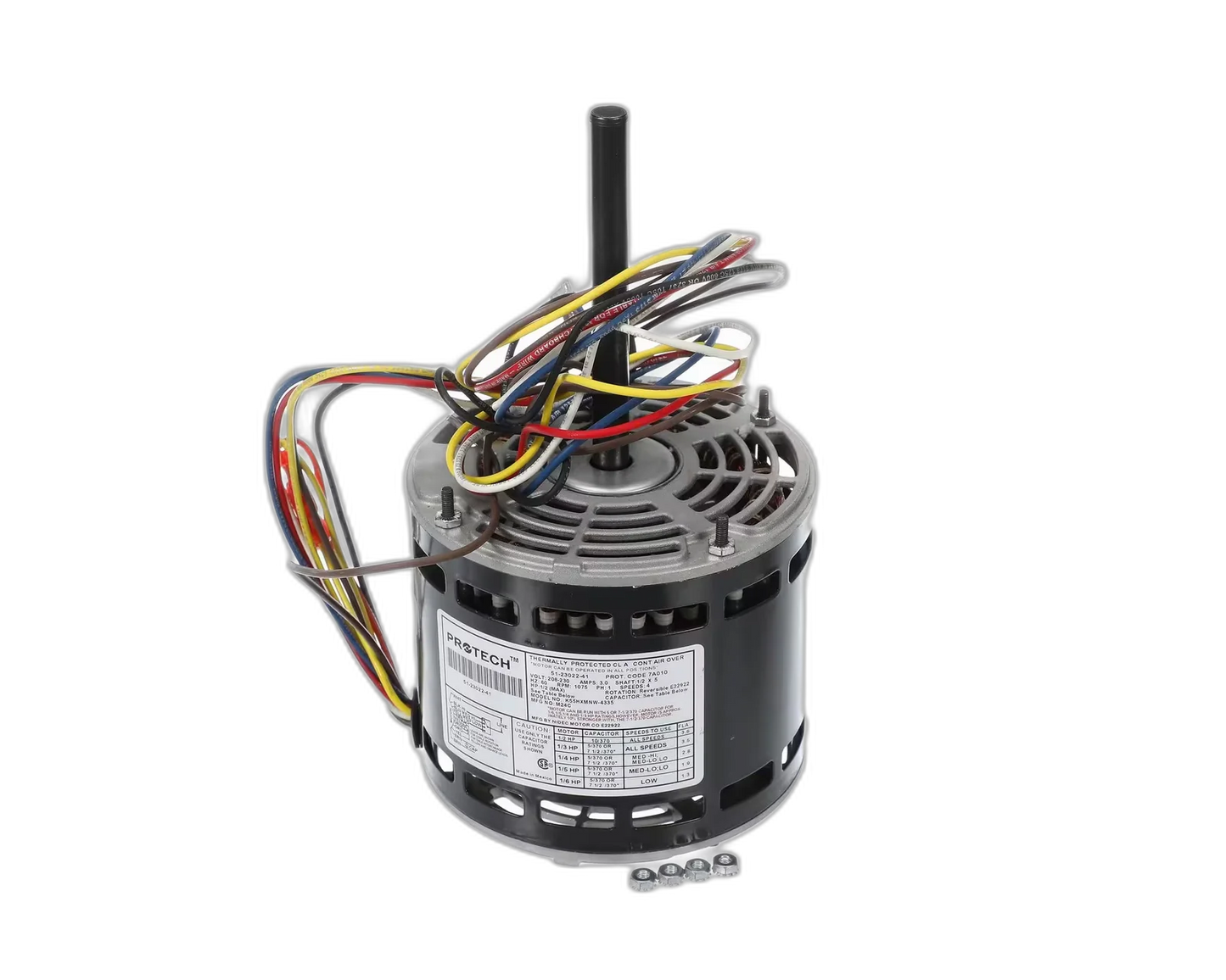 Motor, Blower, 208/230 Volt, 60HZ, 1/6 - 1/2HP, 1PH, 1075 RPM, 4 Speed Blower Motors, Fan, Run Capacitors