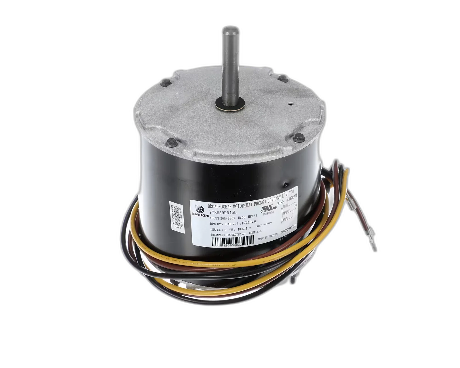 Fan Motor, 208-230 Volt, 60HZ, 1PH, 825RPM, 1/4HP, Clockwise Blower Motors, Fan, Run Capacitors