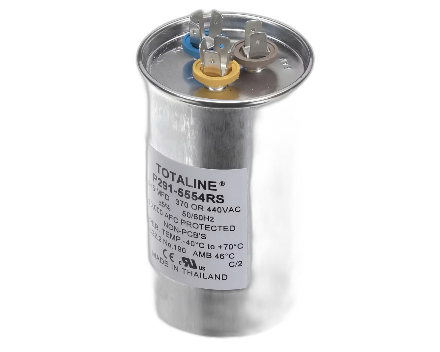 CAPACITOR, 370-440 VOLT, 50/60HZ, DUAL, 55+5MFD, ROUND Blower Motors, Fan, Run Capacitors