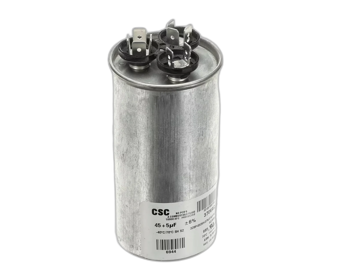 Capacitor, Dual Run, 370V, 45uF, 50/60HZ, Round Blower Motors, Fan, Run Capacitors