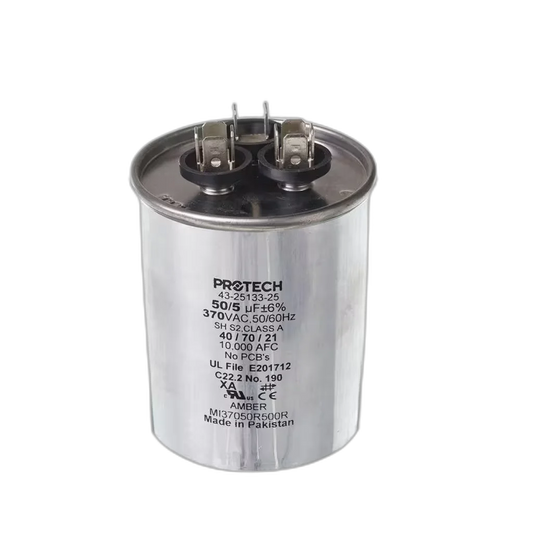 Capacitor, Dual, 50/5uF, 370VAC, 50/60HZ, Round Blower Motors, Fan, Run Capacitors