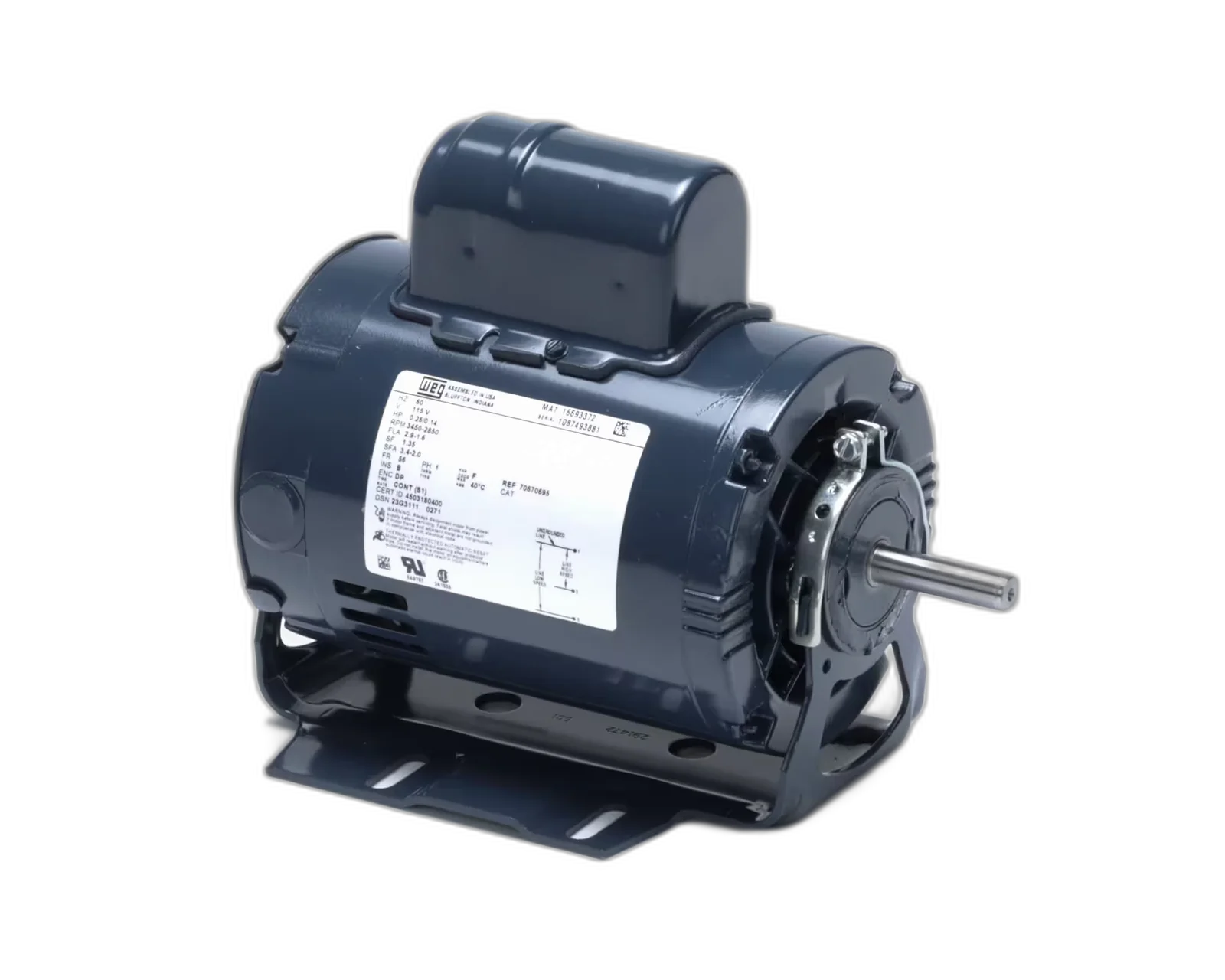 Motor, 115 Volt, 2 Speed, .25/.14 HP, CCW Blower Motors, Fan, Run Capacitors