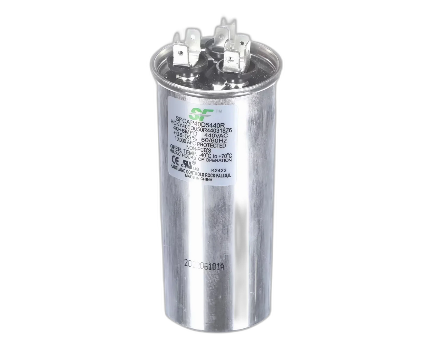 Capacitor, Run, 40 + 5MFD, 440V, 50/60HZ, Round Blower Motors, Fan, Run Capacitors