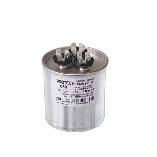 Capacitor, Dual, 55/5uF, 370VAC, 50/60HZ, Round Blower Motors, Fan, Run Capacitors