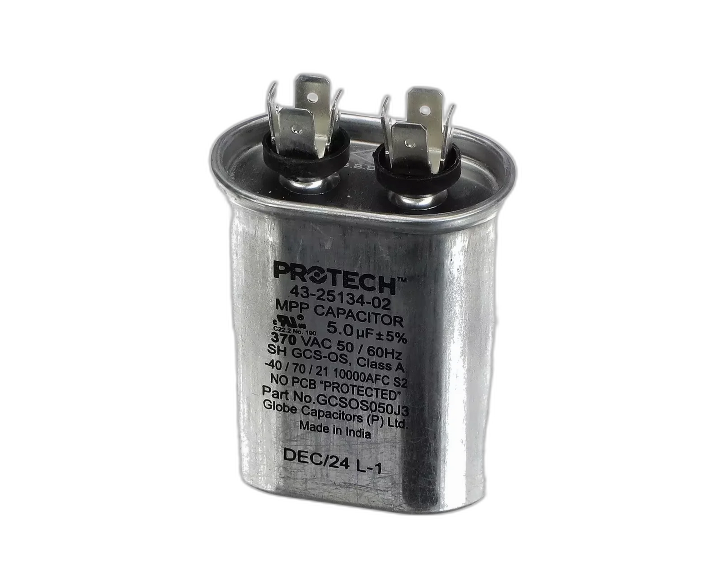 Capacitor, Run, 5uF, 370VAC, 50/60HZ, Oval Blower Motors, Fan, Run Capacitors