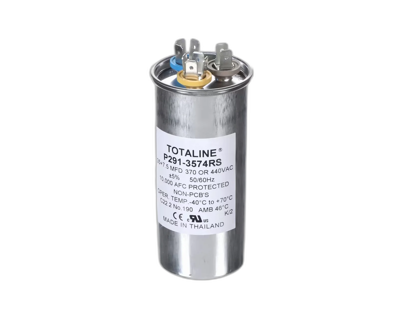 Capacitor, Run, Dual, 440 Volt, 50/60HZ, 35/7.5uF, Round Blower Motors, Fan, Run Capacitors