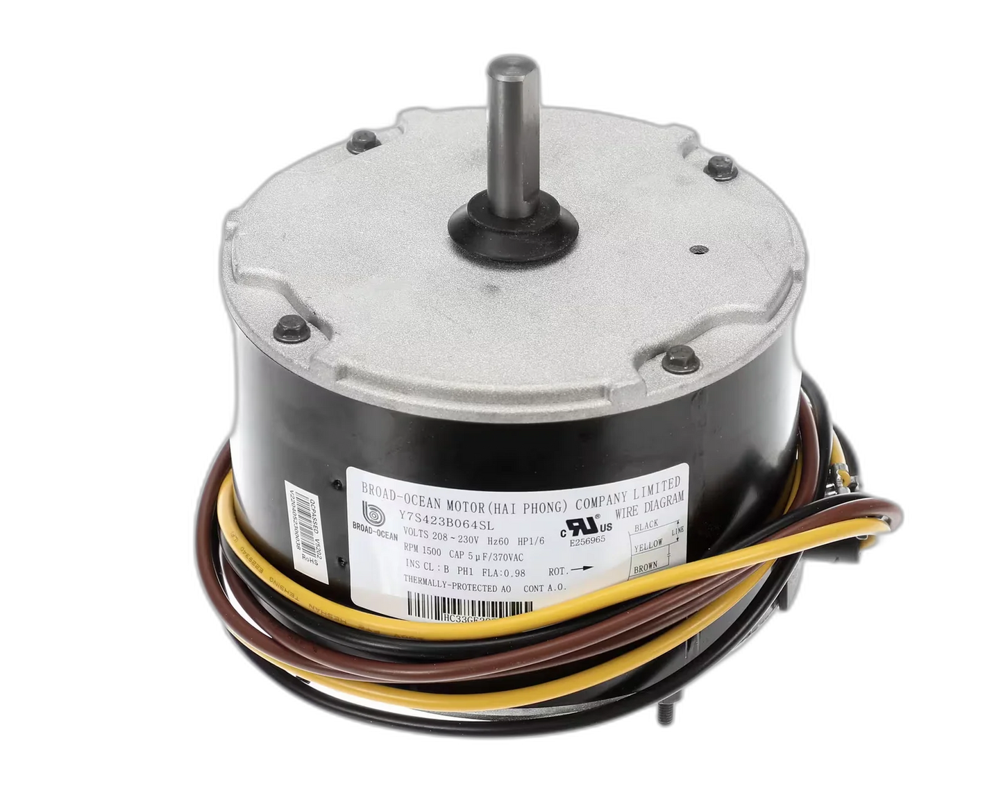 Fan Motor, Condenser, 208-230 Volt, 60HZ, 1 PH, 1500 RPM, 1/6 HP Blower Motors, Fan, Run Capacitors