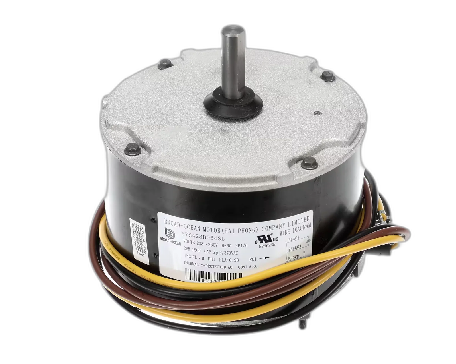 Fan Motor, Condenser, 208-230 Volt, 60HZ, 1 PH, 1500 RPM, 1/6 HP Blower Motors, Fan, Run Capacitors