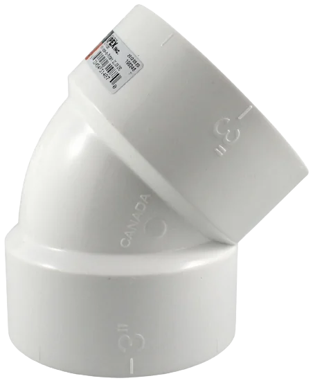 3" 45 DEGREES PVC FGV ELBOW HXH PVC Schedule 40, 636 PVC, S636, ABS