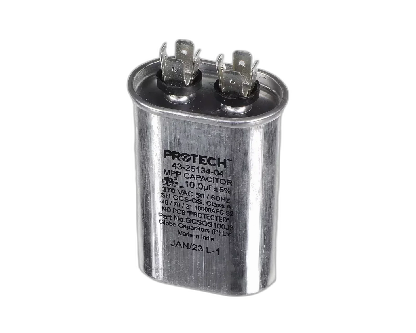 Capacitor, Run, 10uF, 370VAC, 50/60HZ, Oval Blower Motors, Fan, Run Capacitors