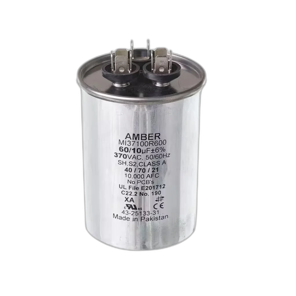 Capacitor, Dual, 60/10uF, 370VAC, 50/60HZ, Round Blower Motors, Fan, Run Capacitors