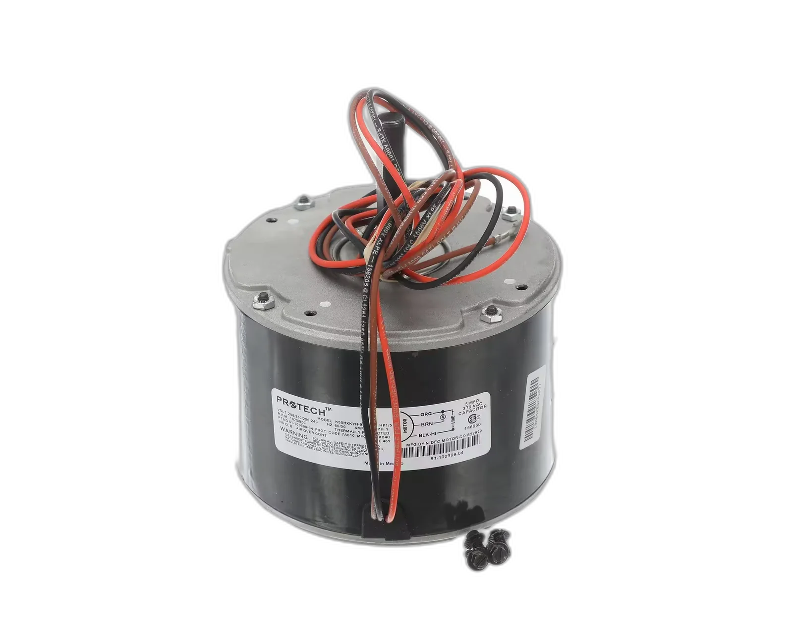 Condenser Motor, 208-230/220-240V, 60/50HZ, 1PH, 1075/900RPM, 1/5HP Blower Motors, Fan, Run Capacitors