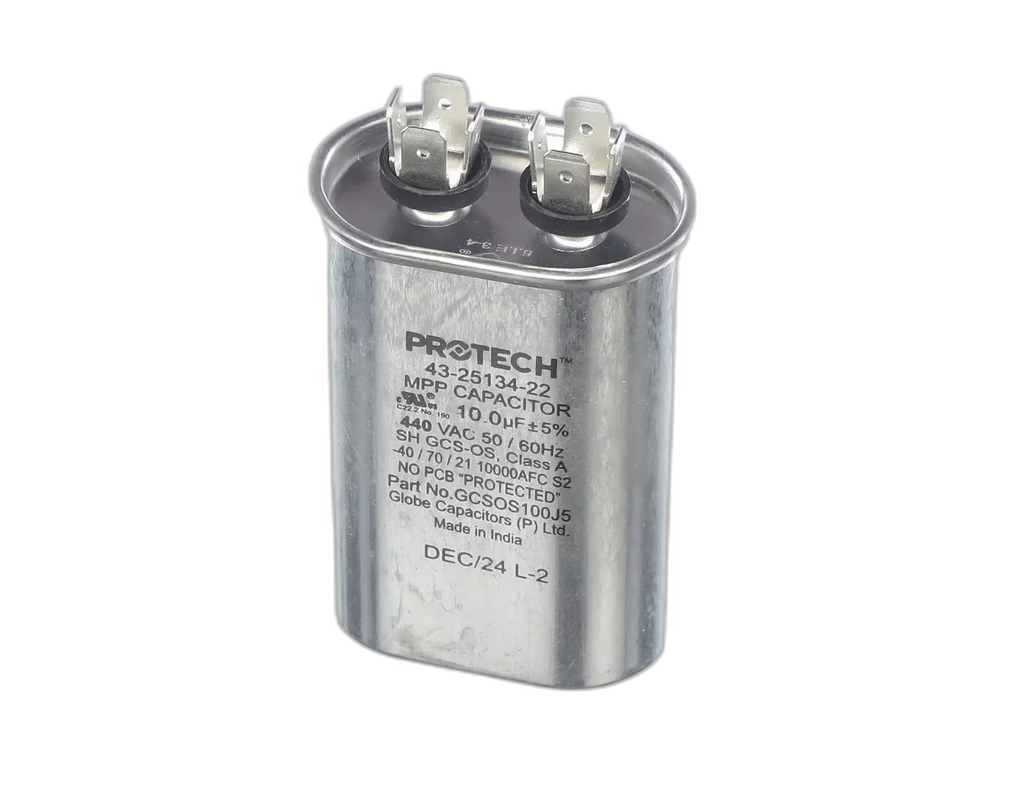 Capacitor, 10uF, 440VAC, 50/60HZ, Oval Blower Motors, Fan, Run Capacitors