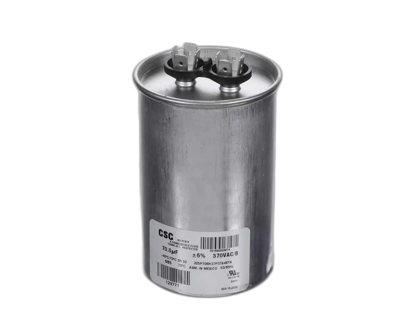Capacitor, Run, 70uF, 370VAC, 50/60HZ, Round Blower Motors, Fan, Run Capacitors
