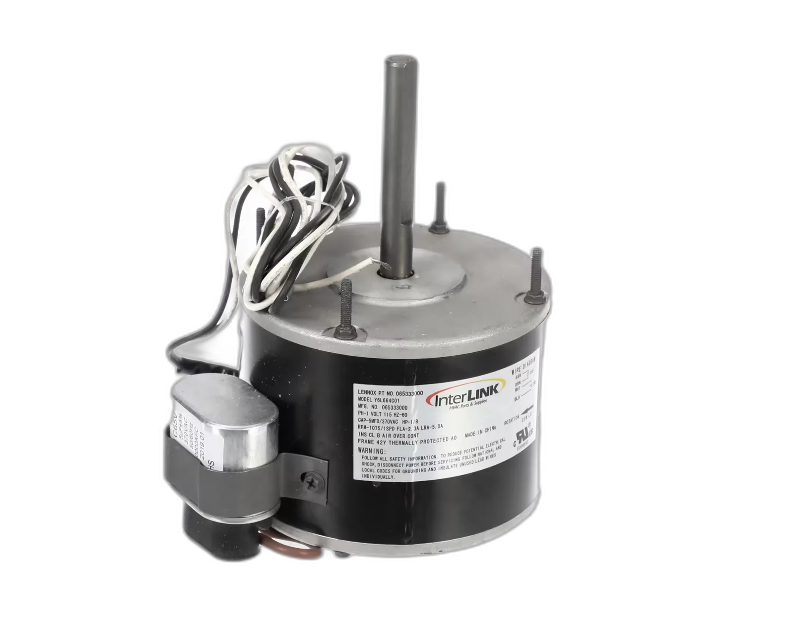 Fan Motor, 115V, 60HZ, 1PH, 1075RPM, 1/8HP Blower Motors, Fan, Run Capacitors