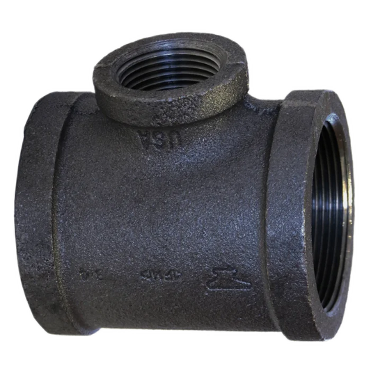1-1/2" X 1-1/2" X 3/4" BLACK MALLEABLE STEEL TEE Steel Fittings