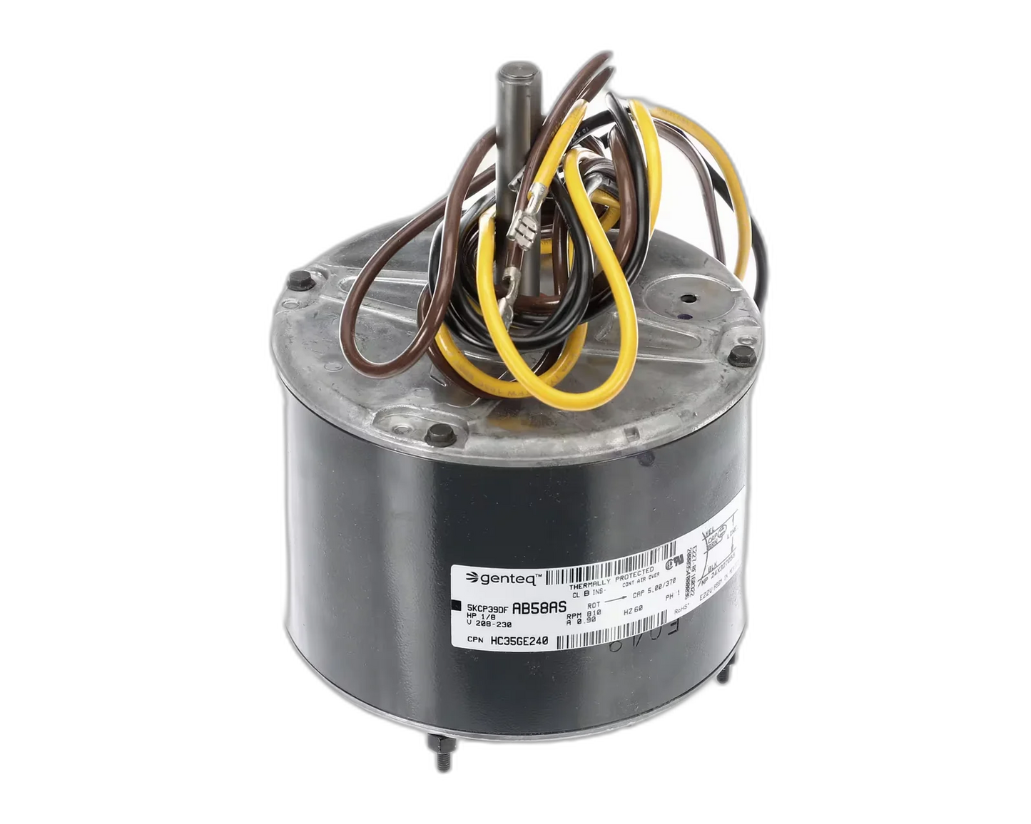 Fan Motor, Condenser, 208/230V, 60HZ, 1PH, 810RPM, 1/8HP, Clockwise Blower Motors, Fan, Run Capacitors